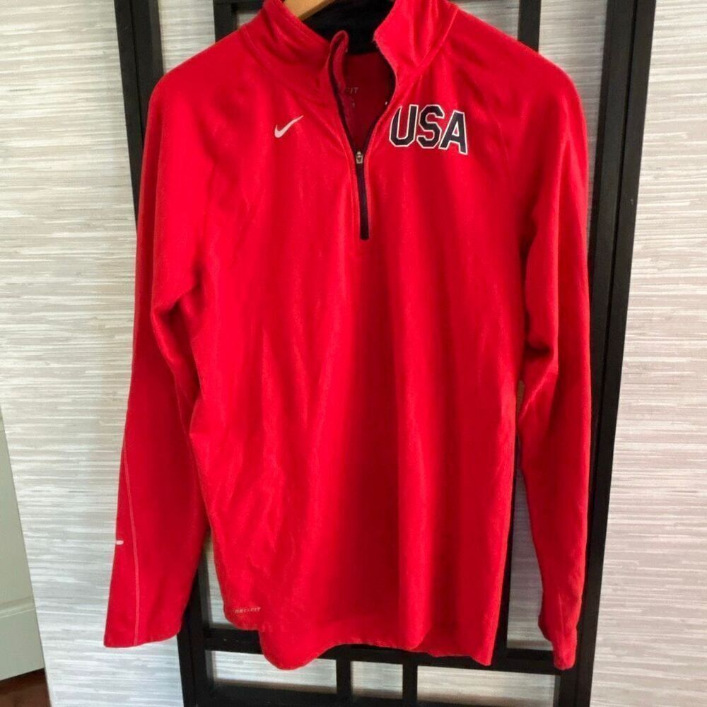 Nike running dry-fit red USA American flag quarter zip athletic mock turtleneck